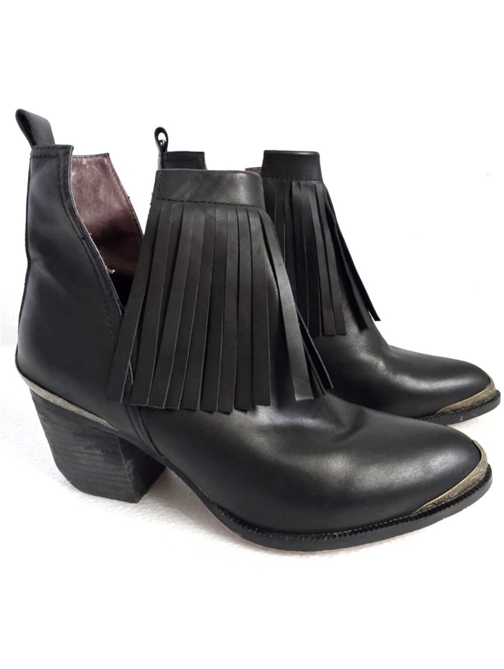 L&B Fringe Western Leather Ankle Booties 6